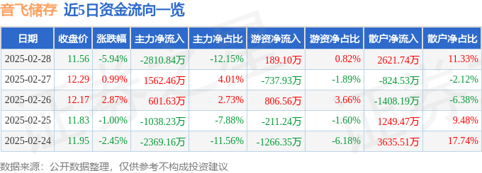 完美体育股票行情快报：音飞储存（603066）2月28日主力资金净卖出281084万元